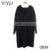 Clearance Cheap Black Hooded Three-quarter Sleeve Ladies Cardigan Sweater With Pocket thumbnail-1