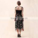 NEWEST WOMEN Self-tie Strap and Floral Embroidery Black Mesh Dress thumbnail-5