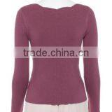 Popular V Neck Fitted Knit Pullover Mature Women in Tight Sweater With Knot thumbnail-2