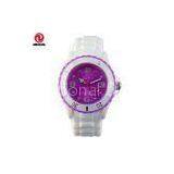 Japan Movement White Color Wristband Plastic Case Silicone Purple Dial Ladies Ice Watch