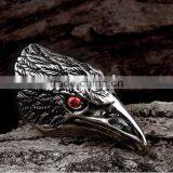 Men's Antique Black 316 S. Steel Eagle Head Ruby Eye Vintage Casted Spiker Punk Ring thumbnail-3