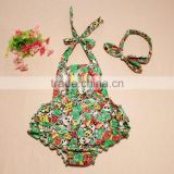 Baby Girl Halter Ruffled Romper Jumpsuit Panda Floral One-piece Outfits