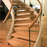 fashion design wooden Curved Staircase with Glass Railing