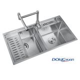 Guangdong Dongyuan Kitchenware 830×450×230mm Brushed Stainless Steel Double bowl Handmade Kitchen Sink (DY-HA466L-834523-R10)