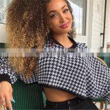 Wholesale Vendor Long Sleeve Crew Neck Plaid Print Loose Casual Fit Crop Top for Women thumbnail-2