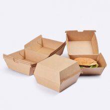 Food Grade Kraft Paper Burger Box Custom Logo Convenient Carried Fast Food Hamburger Boxes for Restaurant thumbnail-4