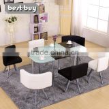 Modern glass dinning tables and pu 6 chairs set