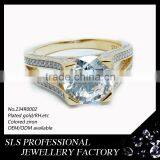 China Jewelry Factory Wholesale 925 Sterling Silver Rings Plated Gold Big Stone Silver Wedding Ring thumbnail-2
