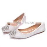 2015 flat shoes women casual summer flat wedding shoes diamond bridal shoes with pearl upper