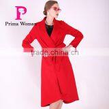 2016 New Design Spring Women Length Slim Fit Wool Coat With Belt