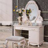 Luxury Antique European French Baroque Style Ivory White Hand Carved Wooden MDF Vanity Dressing Table Set thumbnail-6