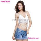 Fashion White Dance Fringe Girls Dance Crop Tops thumbnail-4