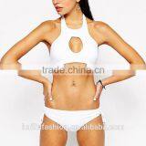 Open Sexy Girl Full Photo Halter Neck Bikini Cut Out Front White Crop Micro Bikini Quality Choice thumbnail-3