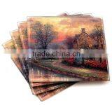 Square Color Tempered Glass Coasters With Silicone Mat