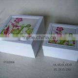 Pearl White Lacquer Wood Six Drawer Storage Box With Flower Design thumbnail-1