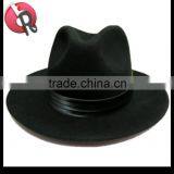Mens Hat 100% Wool Wide Round Brim Fedora Cap Satin Feather Band Black thumbnail-3