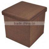 Brown Stain Resistant Folding Polyester Linen Storage Ottoman thumbnail-2