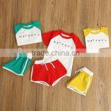 2017 Bulk Wholesale Girls Summer Clothing Set Raglan Sleeve t Shirt and Shorts Sports Style Suits thumbnail-4