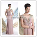 OEM Pink Chiffon Sleeveless Deep V Neck Bridesmaid Dress thumbnail-1