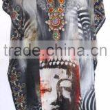 DIGITAL Print Crepe Silk Embellished Kaftan CAFTAN Tunic Poncho Blouse Top thumbnail-1