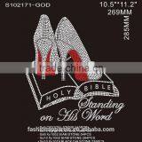 Custom High Quality Crystal High Heels&Holy Bible Hot Fix Rhinestone for Clothing Made in China thumbnail-1
