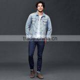 Classic Light Blue Vintage Denim Jacket for Men Custom Printed thumbnail-3