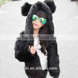 Hooded Winter Fur Jacket Girls European Style Fur Coat Autumn Kids Plush Jacket Thick Padded White Black Leopard Rabbit Ear thumbnail-4
