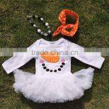 Baby Clothes Winter Boutique Smiling Face Baby Rompers White Tutu Dress Long-sleeve Girls Matching Necklace and Bow Jump Suits thumbnail-1