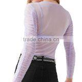 2017 OEM Sheer Minimal-femme Long Sleeves Ruched Fancy Blouse thumbnail-4