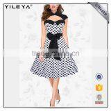 2017 Polka Dot Tube Top Halter Flare Evening Dress for Lady thumbnail-1