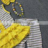 2-7t New Baby Kids Summer Design Yellow/gray Stripes Girls Boutique Clothing Capri Outfits With Mtaching Accessories Set thumbnail-3