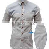 Chambray Front Contrast Short Sleeves Men Fit Casual Shirts for Summer thumbnail-1