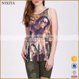 Newest Fashion Sleeveless Shirt With Tassels Sexy Printed Tank Top