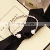 2017 Trending Products Antique Silver Pearl Braided Cuff Bracelet Bangle For Women