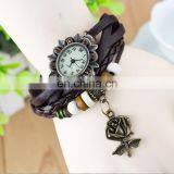 Hot Selling Charm Pendant Bracelet Vintage Eiffel Tower Leather Girl Watch Ladies Bracelet Wrist Watch