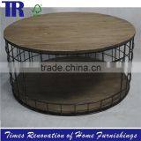 Round Coffee Table ,cedar Top Coffee Table ,metal Grid Base Coffee Table thumbnail-2