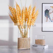 Cylinder Garden Rustic Clear Transparent Woven American Style Flower Arrangement Glass Rattan Vase thumbnail-2