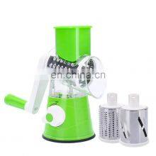 Kitchen Grater Vegetable Slicer with 3 Drum Blades Rotary Cheese Grater with Handle Round Mandoline Slicer Nuts Grinder