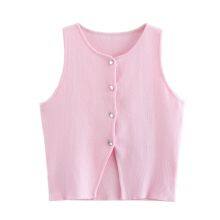 Summer Women's Fashion New Style Plain-color Round-neck Loose Casual Rib-knit Sleeveless Short-sleeved Top thumbnail-4