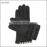 Ladies Simple Woolen Gloves Decorated With Square Metal Buttons for Wholesale thumbnail-1