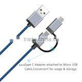 Durable Aluminum Electric Wire Micro USB + USB-C Data Cable thumbnail-1