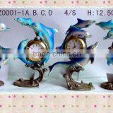 2012 Crafts Metal Pewter Table Clock With Dolphin for Decoraton