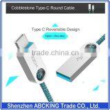 ROCK Cobblestone Type C Round Cable for Huawei Xiaomi Meizu 2.0A Type C to USB Charging Nylon Metal Cables