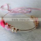 Baroque flower metal headband gold metal leaves Pearl hair band wedding bridal crown hair accessories girls FHHBC4001