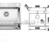 POATS PS-1113 Stainless Steel Sink Overall Size: 540X500X185mm thumbnail-1