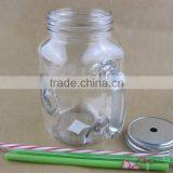 Glass Mason Jars , Drinking Jar , Glass Mason Jar With Handle and Metal Lid Straw thumbnail-3
