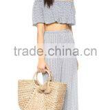 Straw Pompom Water Hyacinth Bag