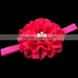 Handmade Fabric Flower Headband With Pearl Center for Kids Hair Accessories thumbnail-3