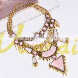 Fashion Women Pink Arcylic Gems Gold Plated Alloy Necklace Jewelry thumbnail-4
