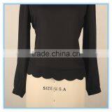 New Design Ladies Back Button Design Petals Hem Long Sleeve Blouse thumbnail-4
